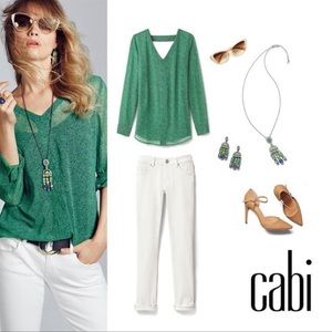 Cabi Bountiful Sheer Blouse #5208 Green Vines Key hole back size large